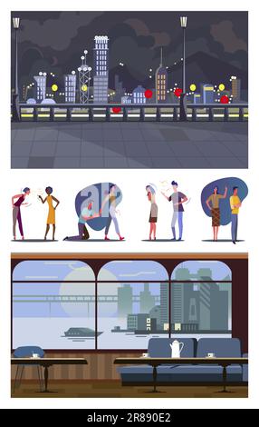 Gruppe von Personen, die verschiedene Konflikte haben Stock Vektor