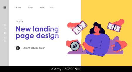 Eine Frau, die zwischen Liebe und Geld wählt Stock Vektor