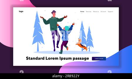 Vater und Sohn werfen Schnee in die Luft Stock Vektor