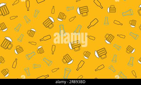 Textur nahtloses Muster aus einer Reihe seltener, gut schmackhafter, erfrischender alkoholischer Getränke von Hopfen, helles und dunkles Malzschaumbier in Gläsern, Flaschen auf einem Schrei Stock Vektor