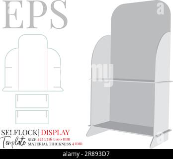 Thekendisplay-Schablone, Vektor mit Stempelschnitt, lasergeschnittene Schichten. Thekenständer, Ablagefach für Schneidwerk. Weiß, klar, leer, isoliert Zähleranzeige Modell Stock Vektor