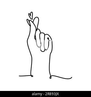 Koreanische Herz-Liebe-Zeichen-Linien-Kunst. Finger-Liebessymbol. Alles Gute Zum Valentinstag. Ich liebe dich süße Handgesten-Vektor-Illustration. Trendiges Grafikdesign für p Stock Vektor