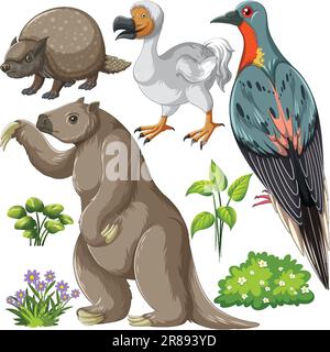 Illustration verschiedener ausgestorbener Tiere Stock Vektor