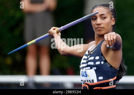 Leichtathletik, 26. Stadtwerke Ratingen Mehrkampf - Sitzung am 18. 06. 2023 in Ratingen , Deutschland Siebenkampf Frauen, Weitsprung THIAM Nafissatou BEL Foto : Norbert Schmidt, Düsseldorf Stockfoto