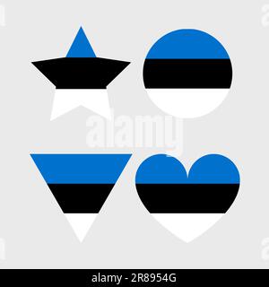 Estlands Flaggenvektorsymbole Satz von Illustrationen in Form von Herz, Stern, Kreis und Karte Stock Vektor