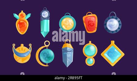 Verschiedene magische Kristallamulette-Vektordarstellungen Stock Vektor