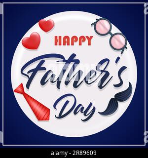 „Happy Father's Day“-Poster oder Bannervorlage mit 3D-Vektorbrille, Krawatte, Herz- und Schnurrbart-Elementen. Perfekt für Begrüßungen und Geschenke für Vaters D. Stock Vektor