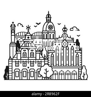 Skyline der Altstadt von Riga in Line Art Stock Vektor