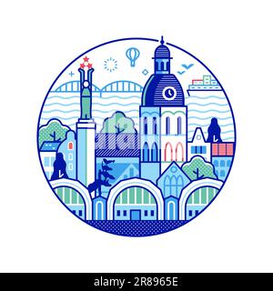 Travel Riga Circle Icon in Line Art Stock Vektor