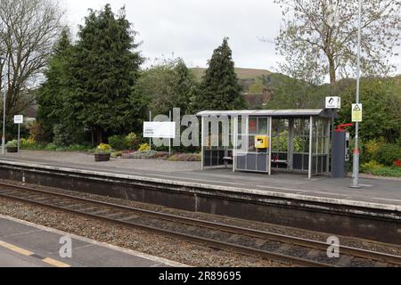 Aspekt des Bahnhofs Church Stretton in Shropshire, England. Stockfoto