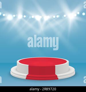 Scheinwerfer Mit Bühne. Lichtvektoreffekt. Rundes Podium Und Lichtstrahlen. Stock Vektor