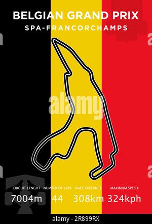 Der Circuit de Spa-Francorchamps wird häufig als Spa bezeichnet und ist eine 7,004 km (4,352 Meilen) lange Rennstrecke in Stavelot, Belgien. Stock Vektor