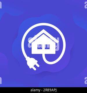 Symbol für ein elektrisches Zuhause mit Stecker und Haus Stock Vektor