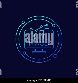 MACD-Handelsindikator-Symbol, lineares Vektordesign Stock Vektor