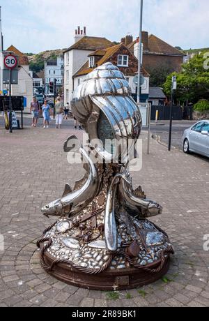 Hastings East Sussex, England, Großbritannien - Hastings Winkle Club Statue, Rock A Nore. Stockfoto