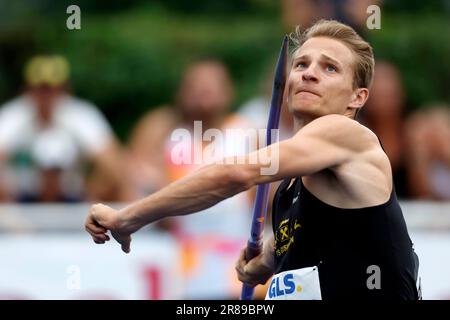 Leichtathletik, 26. Stadtwerke Ratingen Mehrkampf - Sitzung am 18. 06. 2023 in Ratingen , Deutschland Zehnkampf Männer, Stabhochsprung BERTSCHLER Daniel AUT Foto : Norbert Schmidt, Düsseldorf Stockfoto