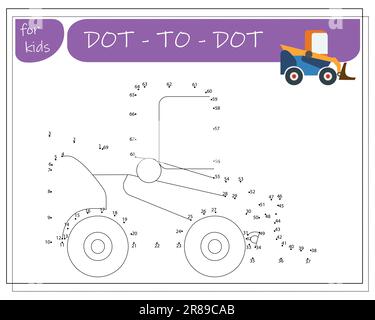 Ein Spiel mit Zahlen, ein pädagogisches Spiel von Punkt zu Punkt für Kinder, Cartoon-Autos. Vektordarstellung Stock Vektor