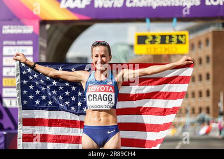 Amy Cragg nimmt an dem Marathon bei der Leichtathletik-Weltmeisterschaft London 2017 Teil. Stockfoto