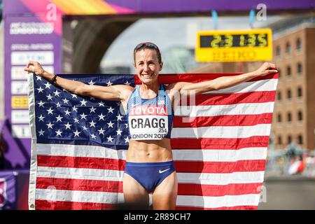 Amy Cragg nimmt an dem Marathon bei der Leichtathletik-Weltmeisterschaft London 2017 Teil. Stockfoto