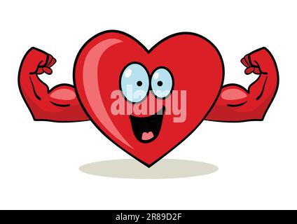 Cartoon-Charakter eines Herzens mit muskulösen Händen Stock Vektor