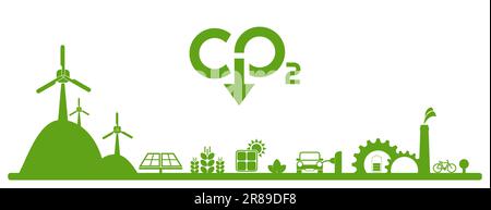 Reduzierung der Emissionen von CO2, um den Klimawandel zu stoppen. Hintergrund für grüne Energie Stockfoto