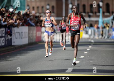 Amy Cragg nimmt an dem Marathon bei der Leichtathletik-Weltmeisterschaft London 2017 Teil. Stockfoto