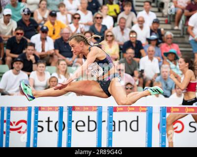 Andrea Rooth aus Norwegen nimmt an den nationalen 100m-Hürden der Frauen bei den Oslo Bislett Games Teil, Wanda Diamond League, Bislett Stadium, Oslo Norwegen Stockfoto