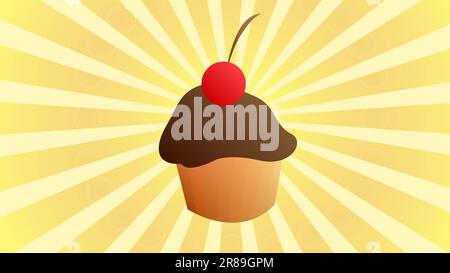 Muffin. Handgezeichnete Vektordarstellung mit Muffin und Sonnenschein. Verwendet für Poster, Banner, Web, T-Shirt-Druck, Beuteldruck, Abzeichen, Flyer, Logo-Design und Stock Vektor