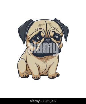 Süßer Hund, Pug-Rasse mit traurigem Gesichtsausdruck. Stock Vektor
