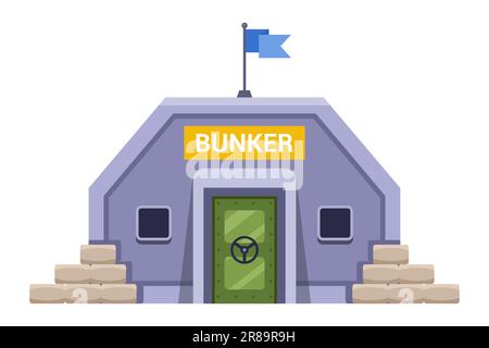 Militärischer grauer Bunker zum Schutz der Menschen. Abbildung eines flachen Vektors. Stock Vektor