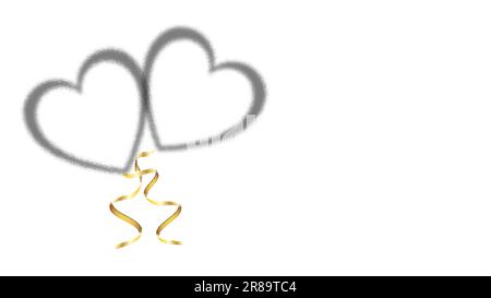 Wunderschöne abstrakte Textur aus goldenen, glitzernden Liebesherzen Ballons und goldenen Bändern für Happy Saint Valentine's Day auf weißem Hintergrund und Kopien Stock Vektor