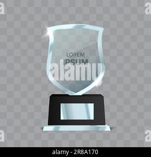 Trophäenpreis isoliert. Preis aus transparentem Glas. Vektordarstellung Stock Vektor