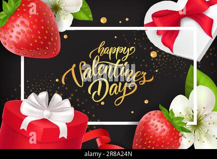 Valentinstag-Schriftzug mit Erdbeere Stock Vektor