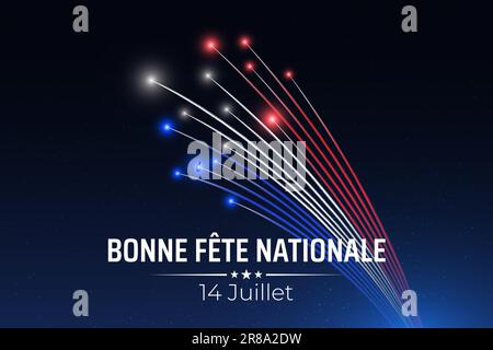 Banner 14. juli bastille Day in frankreich, Vorlage mit französischem farbenfrohem Feuerwerk auf dunklem Himmelshintergrund. Französischer Nationalfeiertag. Feuerwerk frankreich Flagge Stock Vektor