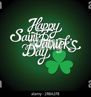 Text des Saint Patrick's Day mit dekorativem dreiblättrigem Shamrock auf dunklem Hintergrund Stock Vektor