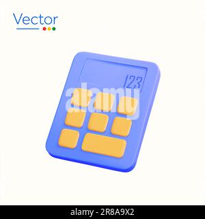 3D Basisrechner mit Zahl auf dem Bildschirm, isoliert auf dem Hintergrund. Designkonzept für Mathematik, Buchhaltung, Finanzen, Kassierer, Erträge, Kostenrechner. 3D-Vektordarstellung. Vektordarstellung Stock Vektor