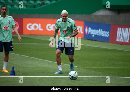 Lissabon, Portugal. 19. Juni 2023. LISSABON, PORTUGAL - JUNI 19: Pedro aus Brasilien in Aktion während des offiziellen brasilianischen Trainings vor dem Fußballspiel gegen Senegal im Estadio Jose Alvalade. (Foto: Sergio Mendes/PxImages) Kredit: Px Images/Alamy Live News Stockfoto