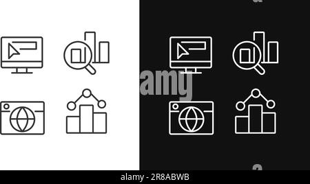 Business Online-Technologie Pixel perfekte lineare Symbole für den dunklen, hellen Modus eingestellt Stock Vektor