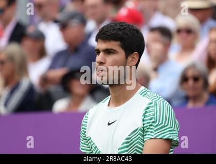 20. Juni 2023; Cinch Championships, Queens Club, West Kensington, London, England: Cinch Championships Queens Club, 2. Tag; Carlos Alcaraz (E) Stockfoto