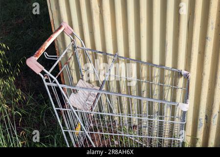 Einkaufswagen im Gelände verlassen Stockfoto