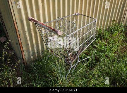 Einkaufswagen im Gelände verlassen Stockfoto