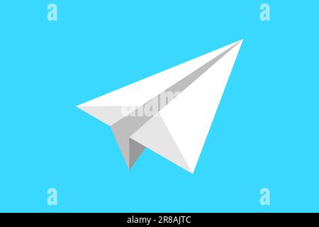 Origami-Papierflugzeug isoliert auf blauem Hintergrund. Weißes Flugzeug aus gefaltetem Papier Icon. Reisekonzept. Kunst und Handwerk. Idee für den Geschäftserfolg Stock Vektor