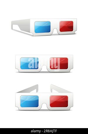 3D realistischer Vektor festgelegt. 3D-Kino-Brille. Isoliert auf weißem Hintergrund. Stock Vektor