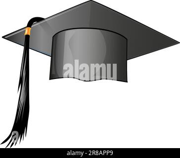 Universitäts- oder Universitätsabschluss mit schwarzer Kappe realistische Vektordarstellung isoliert auf weißem Hintergrund. Stock Vektor