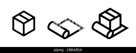 Geschenkideen in lineart und isometrischem Stil für Druck und Design. Vektordarstellung. Stock Vektor