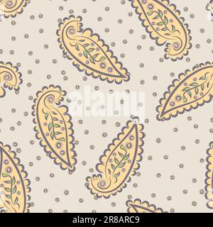 Paisley nahtloser Vektorhintergrund. Wunderschönes handgezeichnetes Blumendesign mit kleinem Blumenhintergrund. Cremefarben, gelbe Pastelltöne Stock Vektor