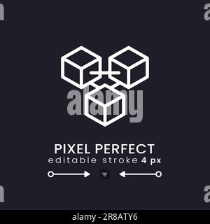 Blockchain-Netzwerk Weiß lineares Desktop-Symbol auf Schwarz Stock Vektor