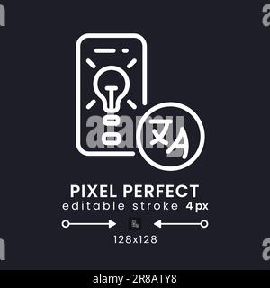 Sprachlernanwendung weißes lineares Desktop-Symbol auf Schwarz Stock Vektor