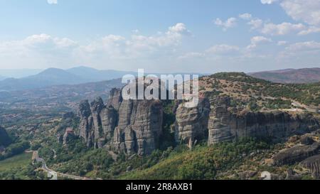 Wunderschöne unvergleichliche Aussicht auf die Klöster in Meteora Kalabaka, Trikala Griechenland Stockfoto