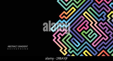 Abstrakter schwarzer geometrischer Hintergrund. Minimalistischer, farbenfroher Bezug mit hellen Farbverläufen. Stock Vektor